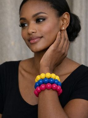 Color Pop Beaded Bracelet Set – Yellow, Blue & Pink